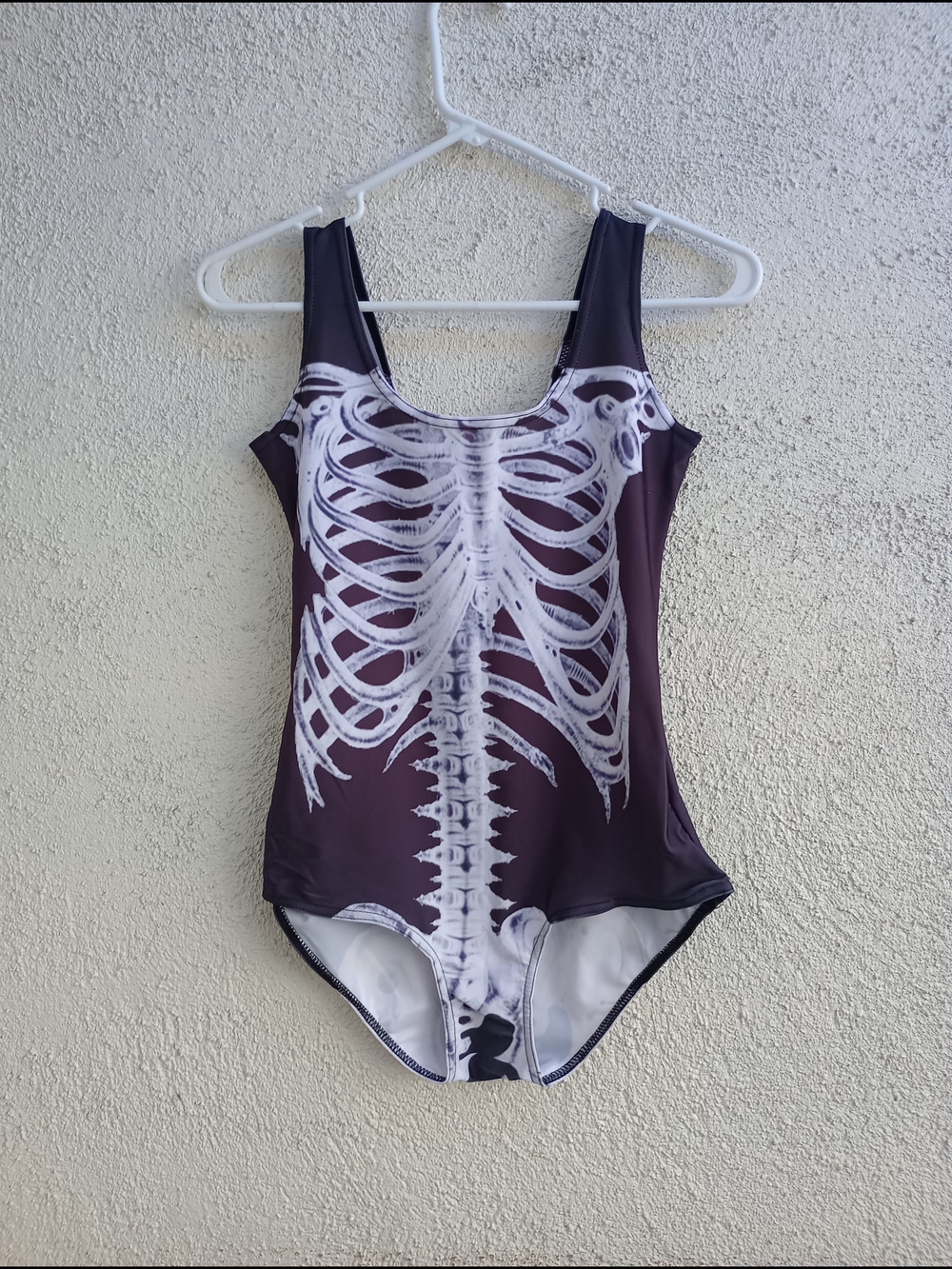 Gothic Skeleton Print Monokini Bodysuit Swimsuit Black White Punk One-Piece